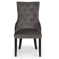 Valene Knockerback Grey Velvet Dining Chairs In Pair