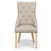 Landen Button Back Oatmeal Linen Dining Chairs In Pair