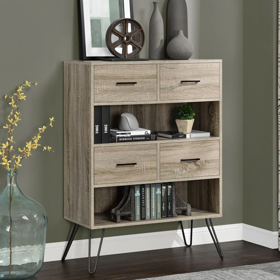 London Wooden Bookcase In Distressed Grey Oak