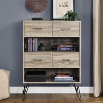 London Wooden Bookcase In Distressed Grey Oak