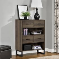 Condon Wooden Bookcase With 4 Fabric Bins In Brown