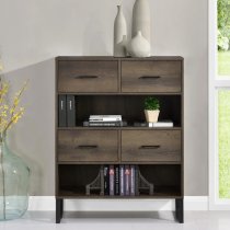 Condon Wooden Bookcase With 4 Fabric Bins In Brown