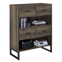 Condon Wooden Bookcase With 4 Fabric Bins In Brown