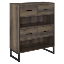 Condon Wooden Bookcase With 4 Fabric Bins In Brown