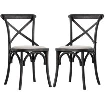 Caria Cross Back Black Wooden Dining Chairs In Pair