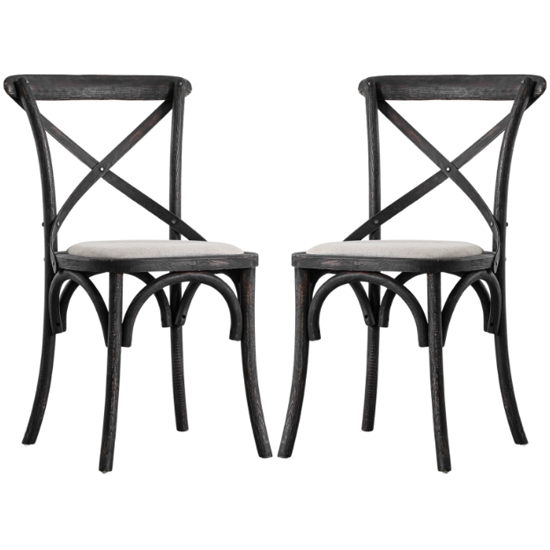 Caria Cross Back Black Wooden Dining Chairs In Pair