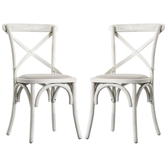 Caria Cross Back Natural Wooden Dining Chairs In Pair