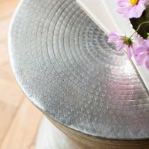 Kariba Round Metal Side Table In Antique Silver