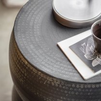 Roseville Round Metal Side Table In Antique Charcoal