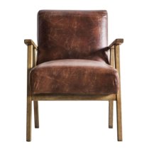 Neelan Leather Armchair With Wooden Frame In Vintage Brown