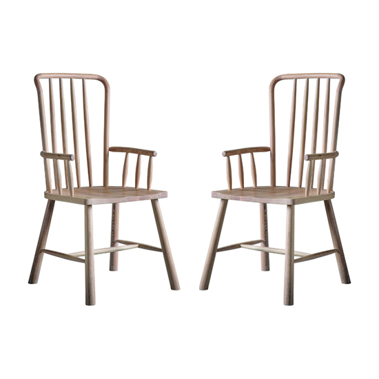 Burbank Oak Wood Carver Dining Chairs In Pair