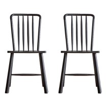 Burbank Black Oak Wood Dining Chairs In Pair