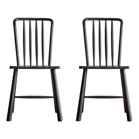 Burbank Black Oak Wood Dining Chairs In Pair