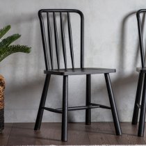 Burbank Black Oak Wood Dining Chairs In Pair