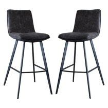 Palmar Grey Faux Leather Bar Stools With Metal Legs In A Pair