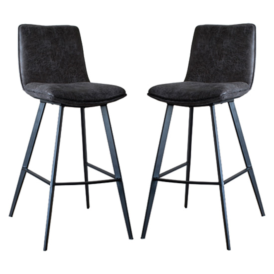 Palmar Grey Faux Leather Bar Stools With Metal Legs In A Pair