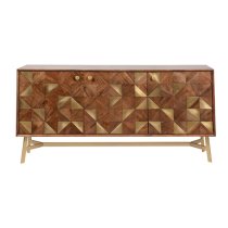 Gillette Acacia Sideboard With 3 doors In Brown And Gold