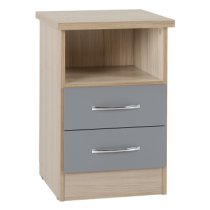 Mark Oak Wooden Bedside Cabinet With 2 Drawers Grey Gloss Front