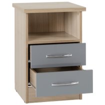 Mark Oak Wooden Bedside Cabinet With 2 Drawers Grey Gloss Front