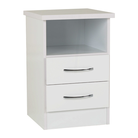 Mark Wooden Bedside Cabinet With 2 Drawers White Gloss Front