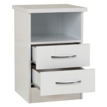 Mark Wooden Bedside Cabinet With 2 Drawers White Gloss Front