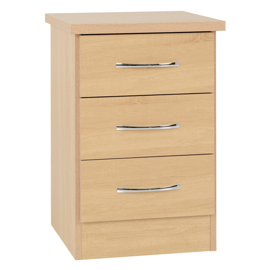 Mark Wooden Bedside Cabinet With 3 Drawers In Sonoma Oak