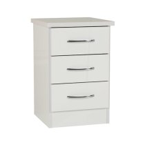 Mark Wooden Bedside Cabinet With 3 Drawers White Gloss Front