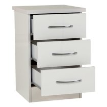 Mark Wooden Bedside Cabinet With 3 Drawers White Gloss Front