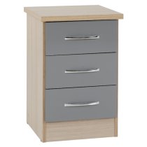 Mark Oak Wooden Bedside Cabinet With 3 Drawers Grey Gloss Front