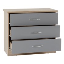 Mark Wooden Chest Of 3 Drawers With Grey Gloss Front In Oak