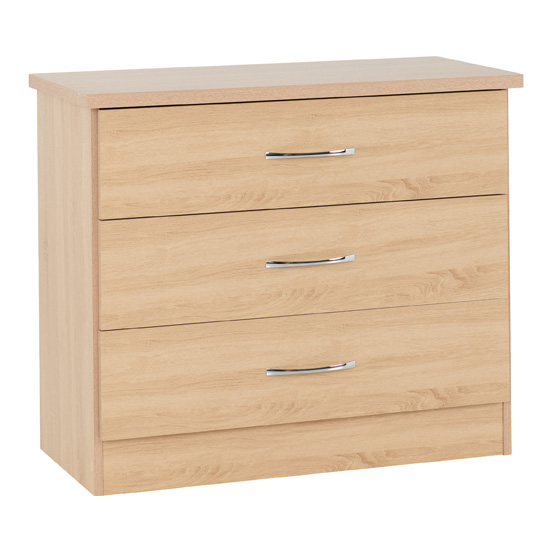 Mark Narrow Wooden Chest Of 3 Drawers In Sonoma Oak