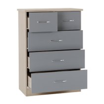 Noir 5 Drawers Chest Of Drawers In Grey Gloss And Light Oak