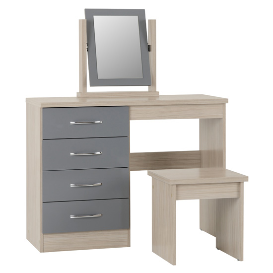 Mark Oak Wooden Dressing Table Set With Grey Gloss Front