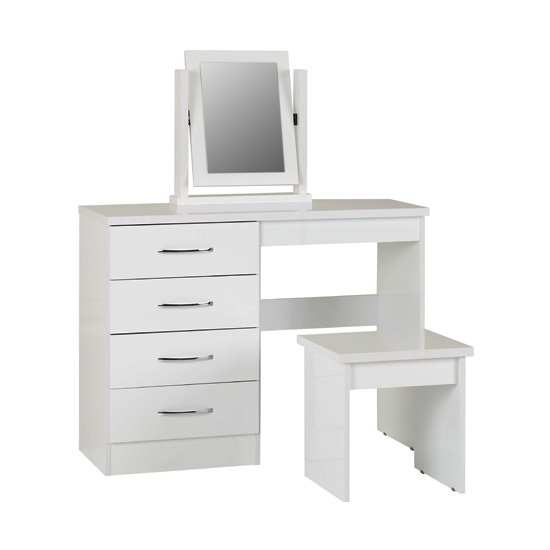 Mark Oak Wooden Dressing Table Set With White Gloss Front