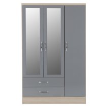 Mark Oak Wooden Wardrobe With 3 Doors Grey Gloss Front