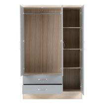 Mark Oak Wooden Wardrobe With 3 Doors Grey Gloss Front