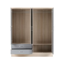 Mark Oak Wooden Wardrobe With 4 Doors Grey Gloss Front