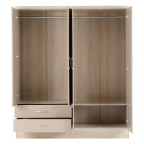 Mark Oak Wooden Wardrobe With 4 Doors Oyster Gloss Front