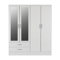 Mark Oak Wooden Wardrobe With 4 Doors 2 Drawers White Gloss Front