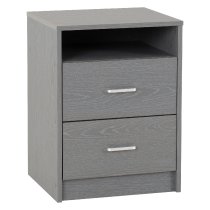 Earth Wooden Bedside Cabinet With 2 Drawers In Grey