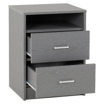 Earth Wooden Bedside Cabinet With 2 Drawers In Grey