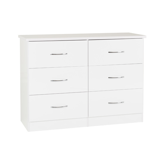 Mark Wooden Chest Of 6 Drawers With White Gloss Front In Oak