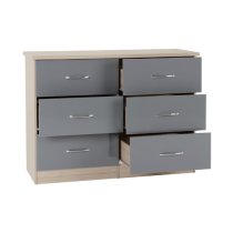 Mark Wooden Chest Of 6 Drawers With Grey Gloss Front In Oak