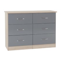 Mark Wooden Chest Of 6 Drawers With Grey Gloss Front In Oak