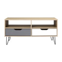 Baucom Oak Effect 2 Drawers Coffee Table In White And Grey