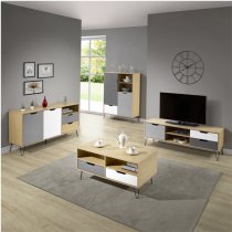 Baucom Oak Effect 2 Drawers Coffee Table In White And Grey