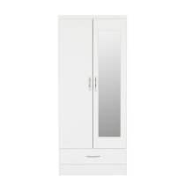 Mark Oak Wooden Wardrobe With 2 Doors 1 Drawer White Gloss Front