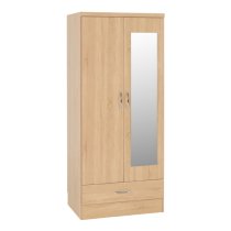 Noir 2 Doors 1 Drawer Mirrored Wardrobe In Sonoma Oak