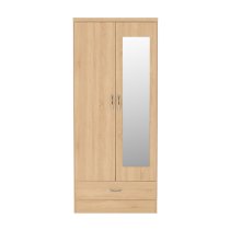 Noir 2 Doors 1 Drawer Mirrored Wardrobe In Sonoma Oak