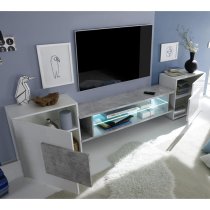 Nevaeh Wooden TV Stand In White High Gloss And Cement Effect